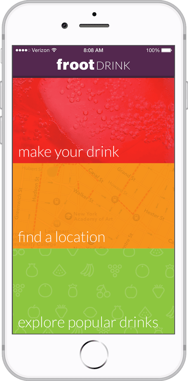 FrootDrink home menu