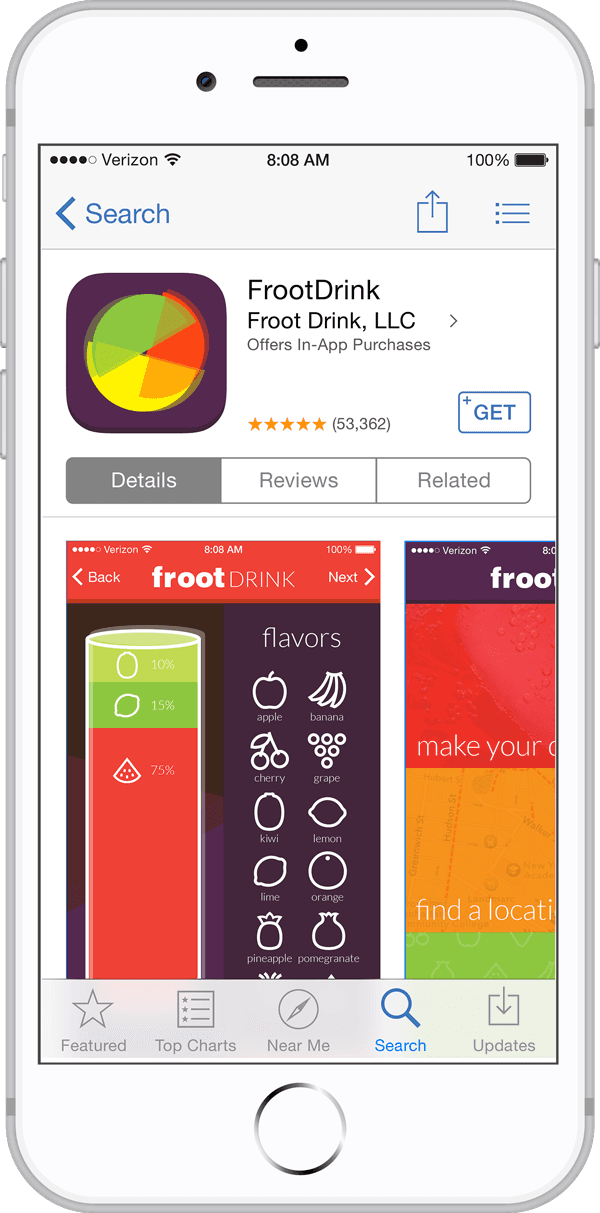 FrootDrink app interface